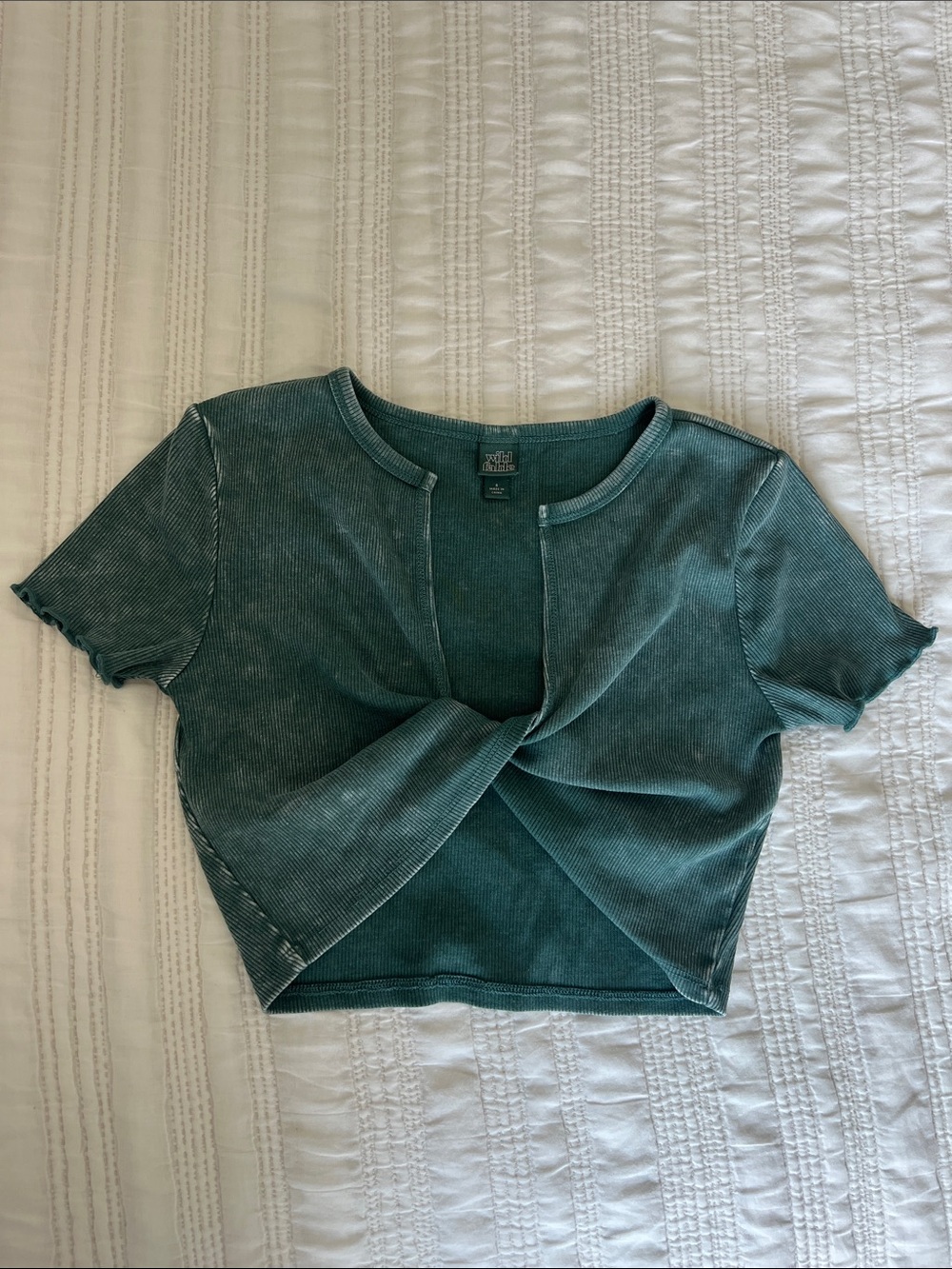 wild fable Teal Twist-Front Ribbed Crop Top